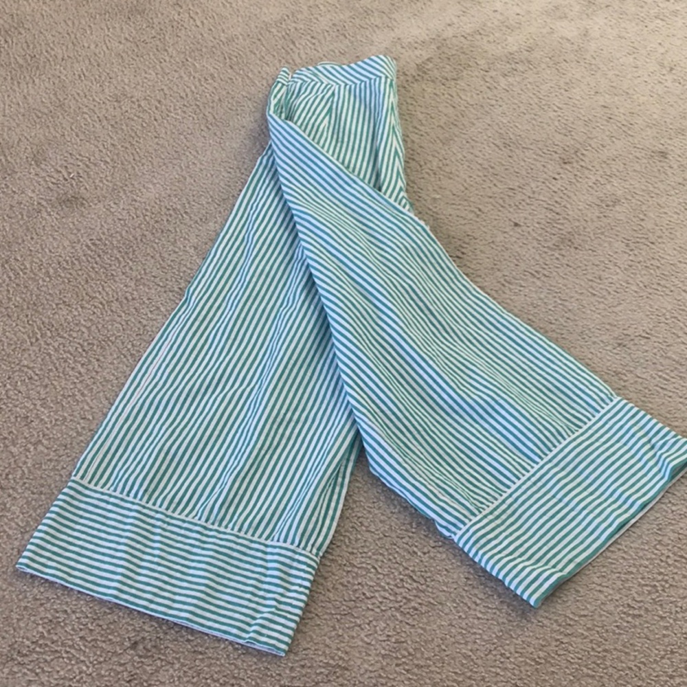 FREE PEOPLExTHE TINY BIG SISTER/ GREEN & WHITE CROP LINEN SEERSUCKER PANTS/ B